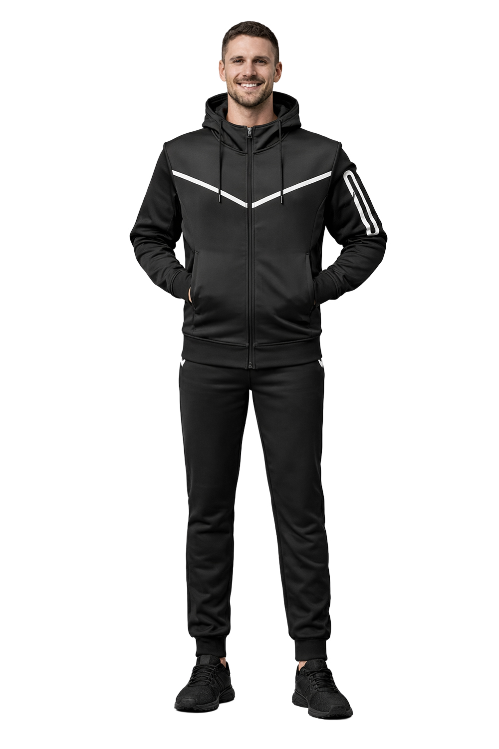 Active Star Men's Black Hooded Tracksuit