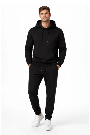 Active Star Men's Black Pullover Hoodie With Trousers Set