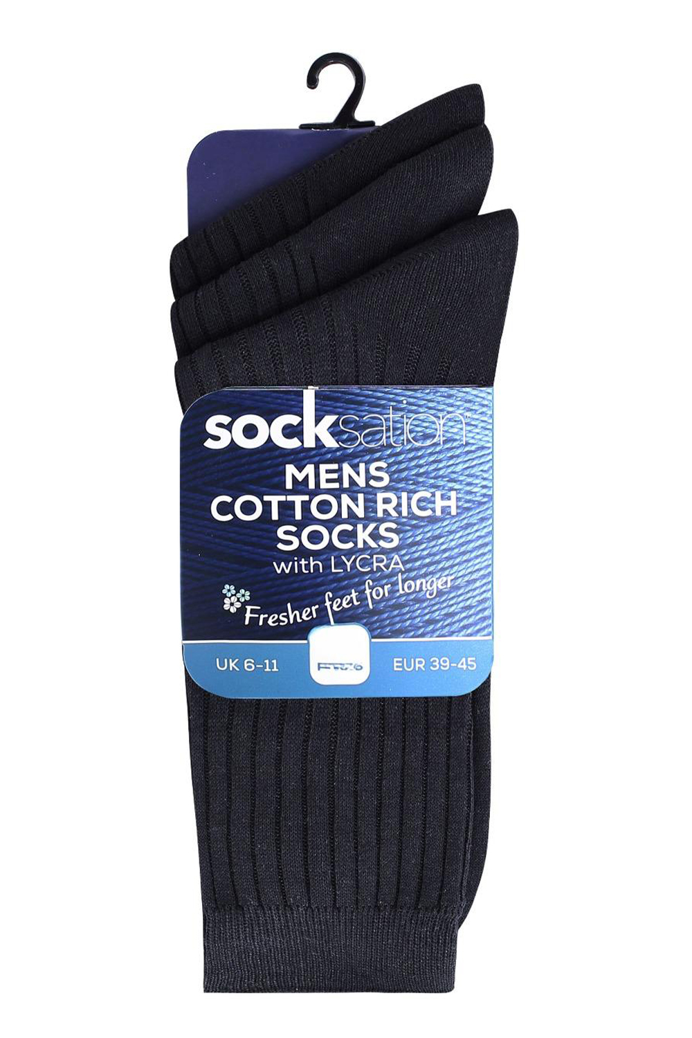 Active Star Men's Cotton Rich Black Socks (Pack of 3 Pairs)