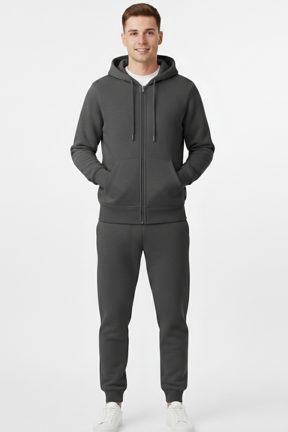 Active Star Men's Dark Grey ZIP Hoodie with Trouser Set