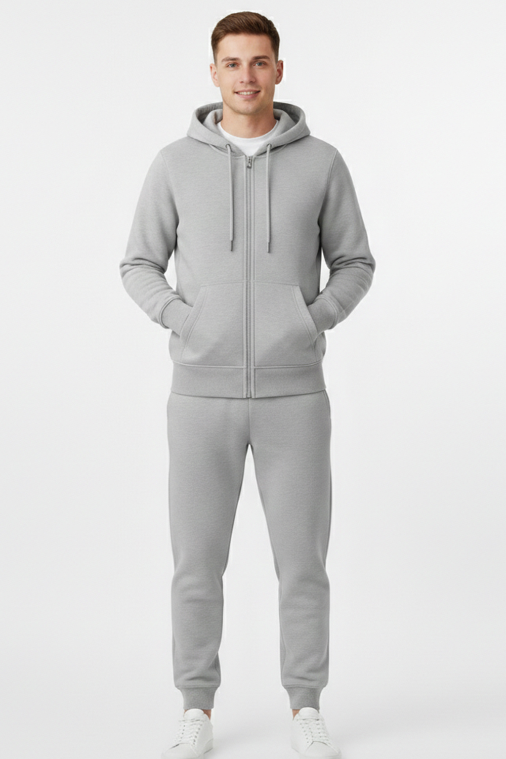 Active Star Men's Grey Melange ZIP Hoodie with Trouser Set
