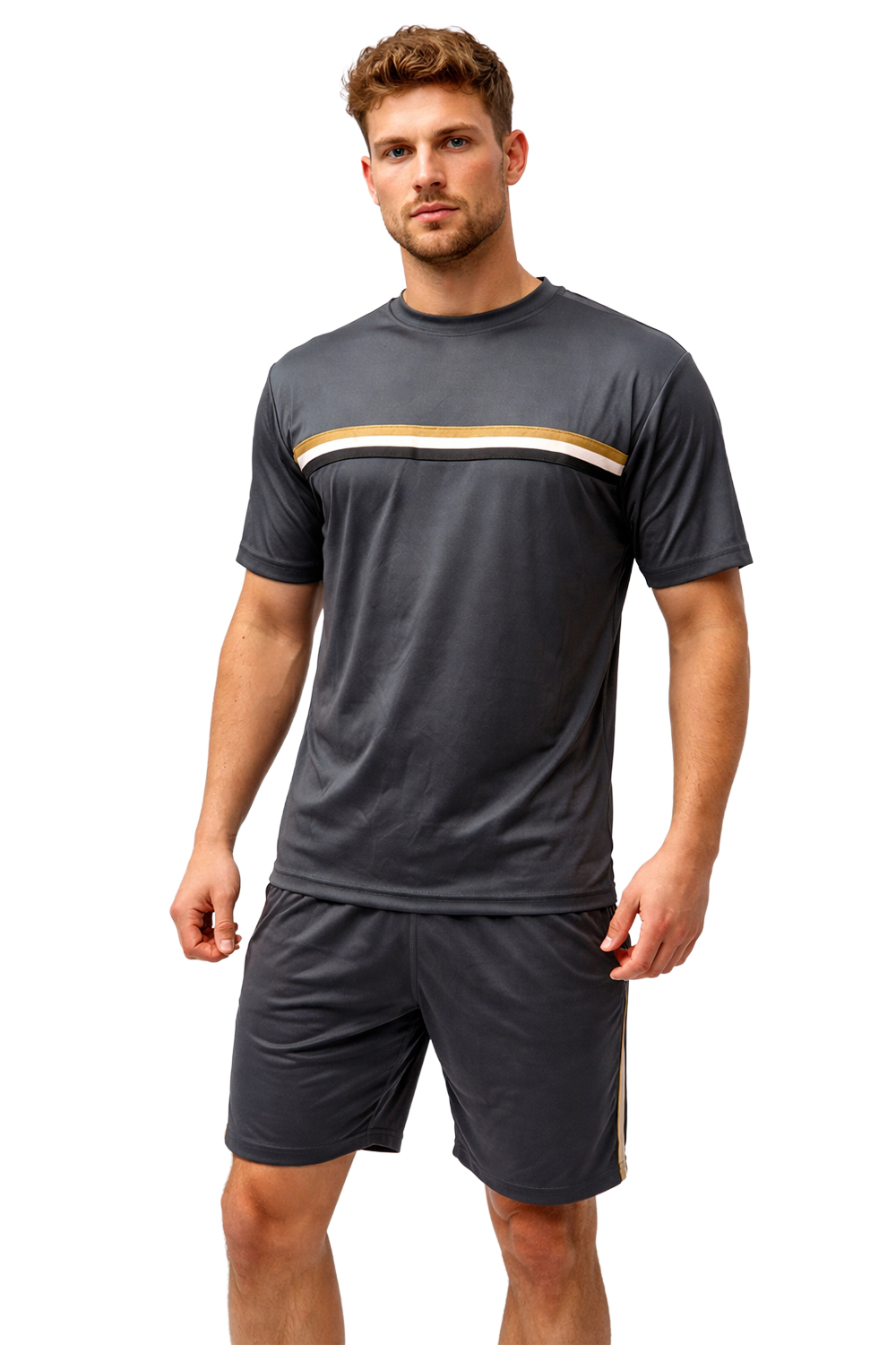 Active Star Men’s Lightweight Training T-shirt & Shorts Set-Dark Grey