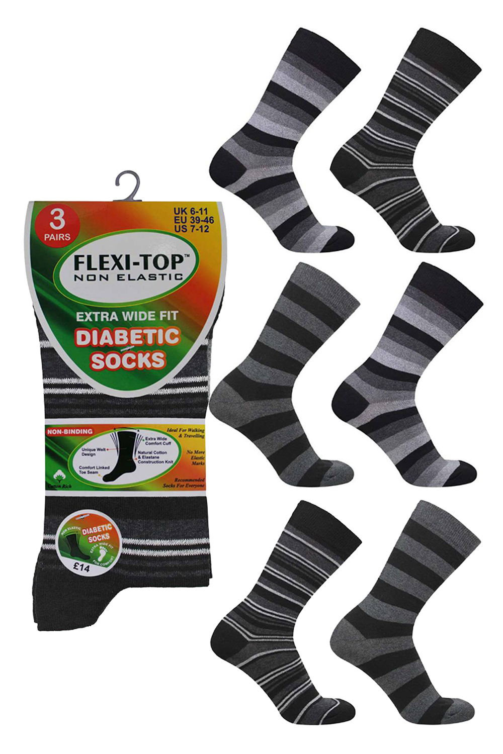 Active Star Men's Non Elastic Diabetic Socks, Extra Wide Fit (Pack of 3 Pair)