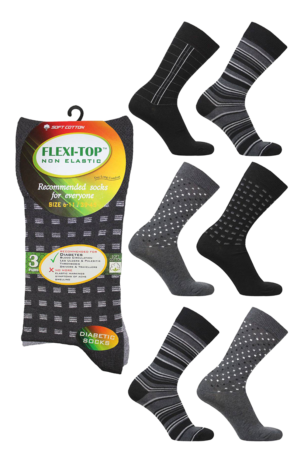 Active Star Men’s Soft Cotton Flexi-Top Diabetic Socks (Pack of 3 Pair)