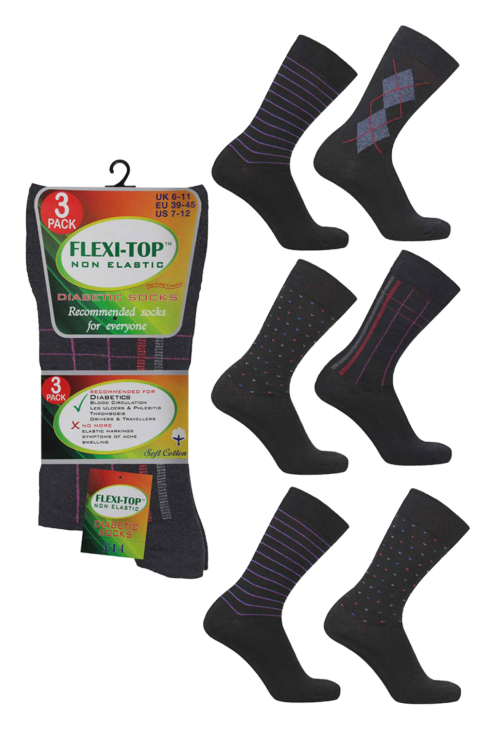 Active Star Men’s Striped & Patterned Designs, Soft Cotton Socks (Pack of 3 Pair)