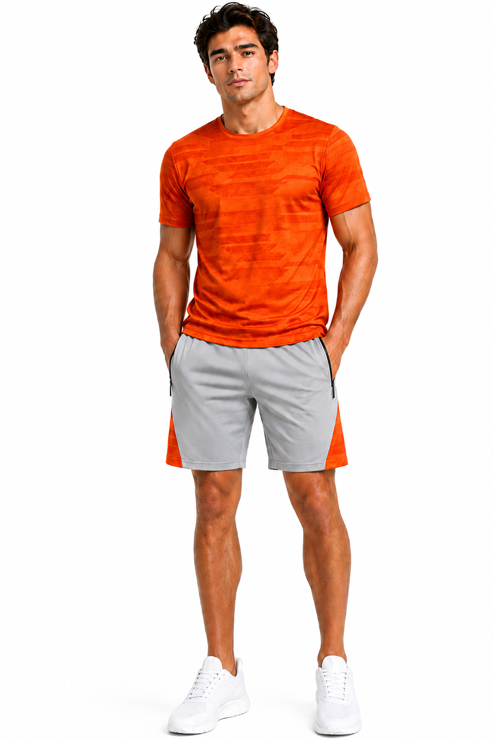 Active Star Men’s Activewear T-shirt & Shorts Set Orange Grey