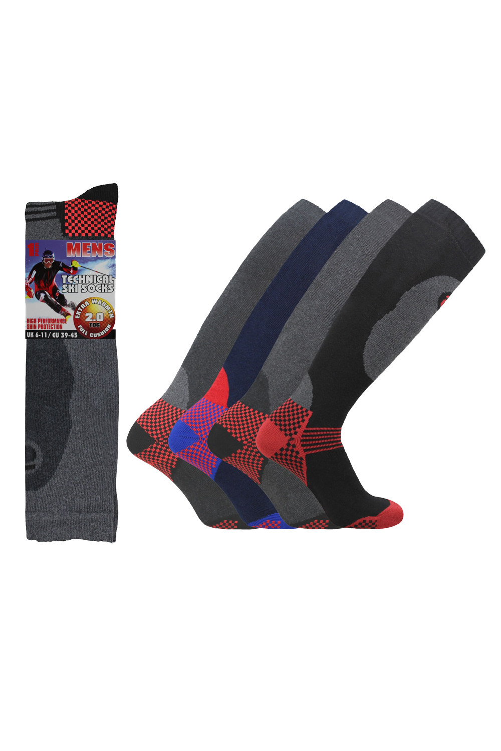 Active Star Men's Technical SKI Full Cushion Long Socks 2.0 Tog  (One Pair)