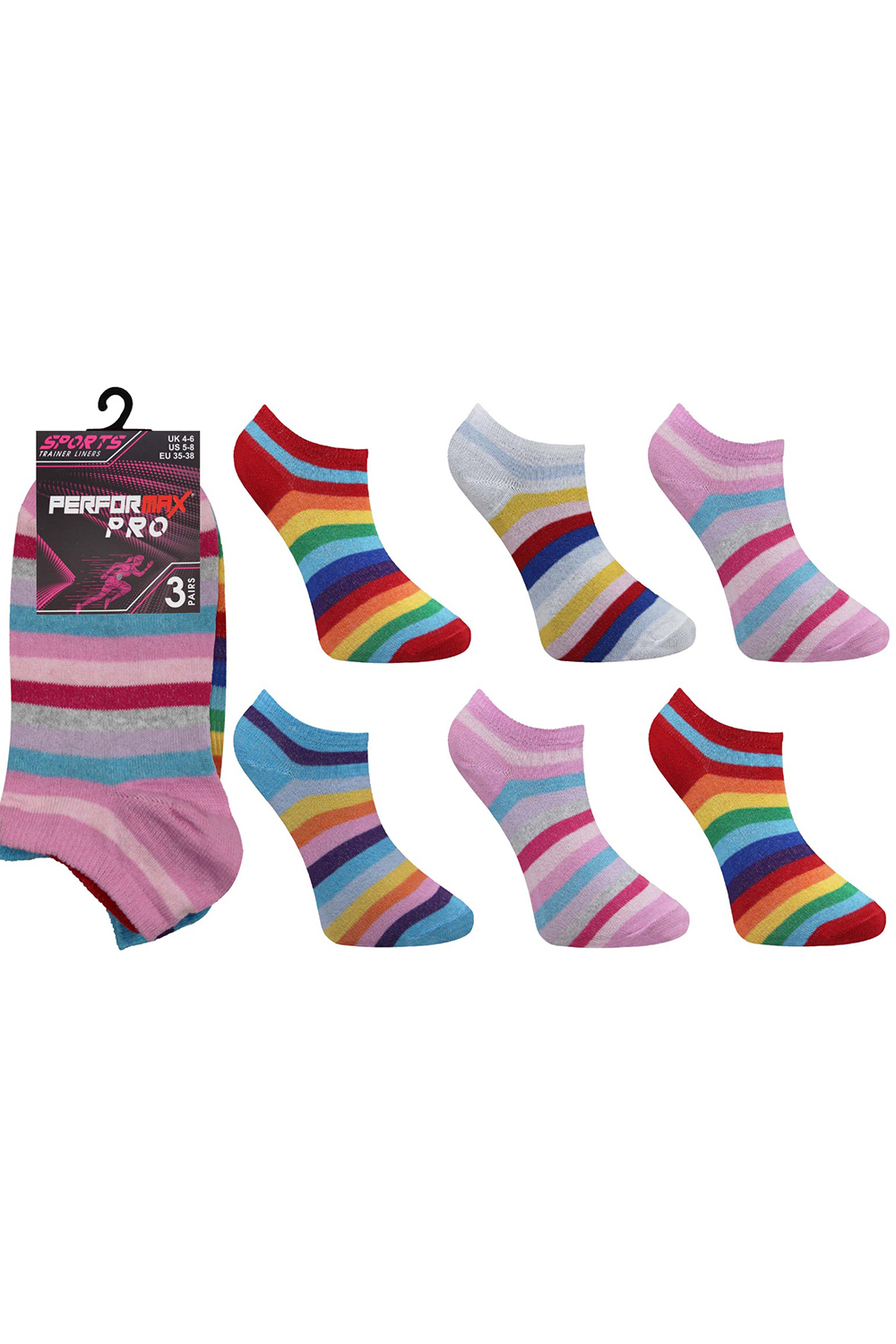 Active Star Women's Trainer Socks Rainbow Design (Pack of 3 Pair)