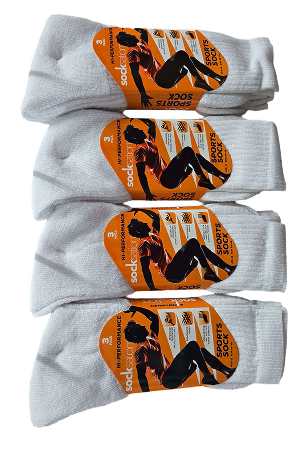 Active Star Men's Plain Sport Socks White Without Logo (Pack of 3 Pairs)