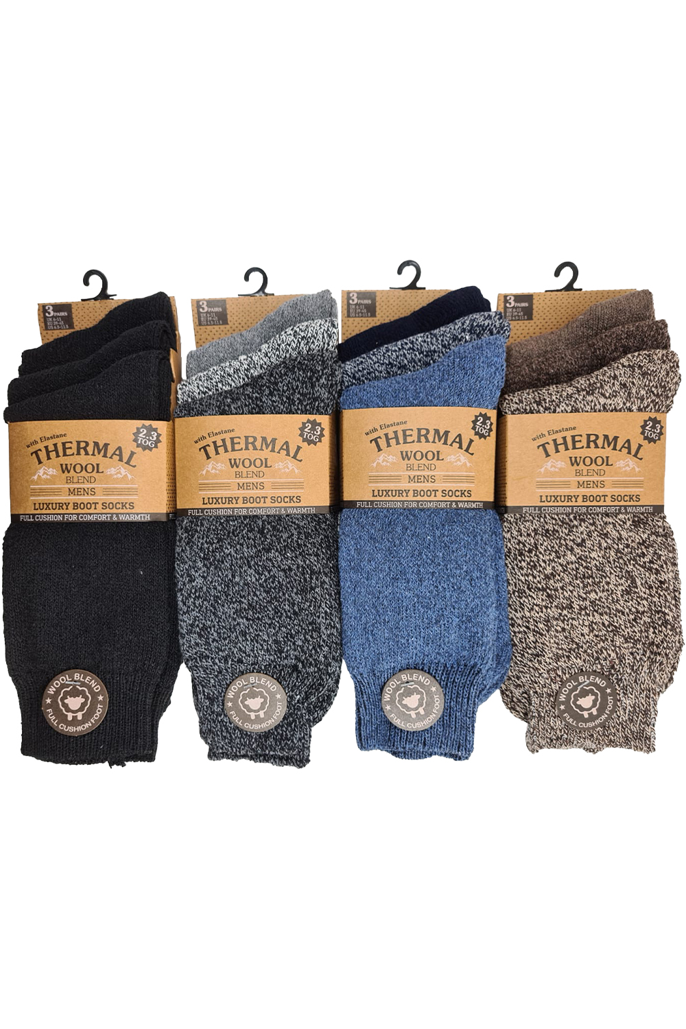 Active Star Men's Thermal 12 Pairs Wool Blend Boot Socks With Full Cushion