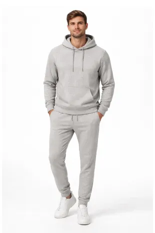 Active Star Men's Grey Melange Pullover Hoodie With Trousers Set