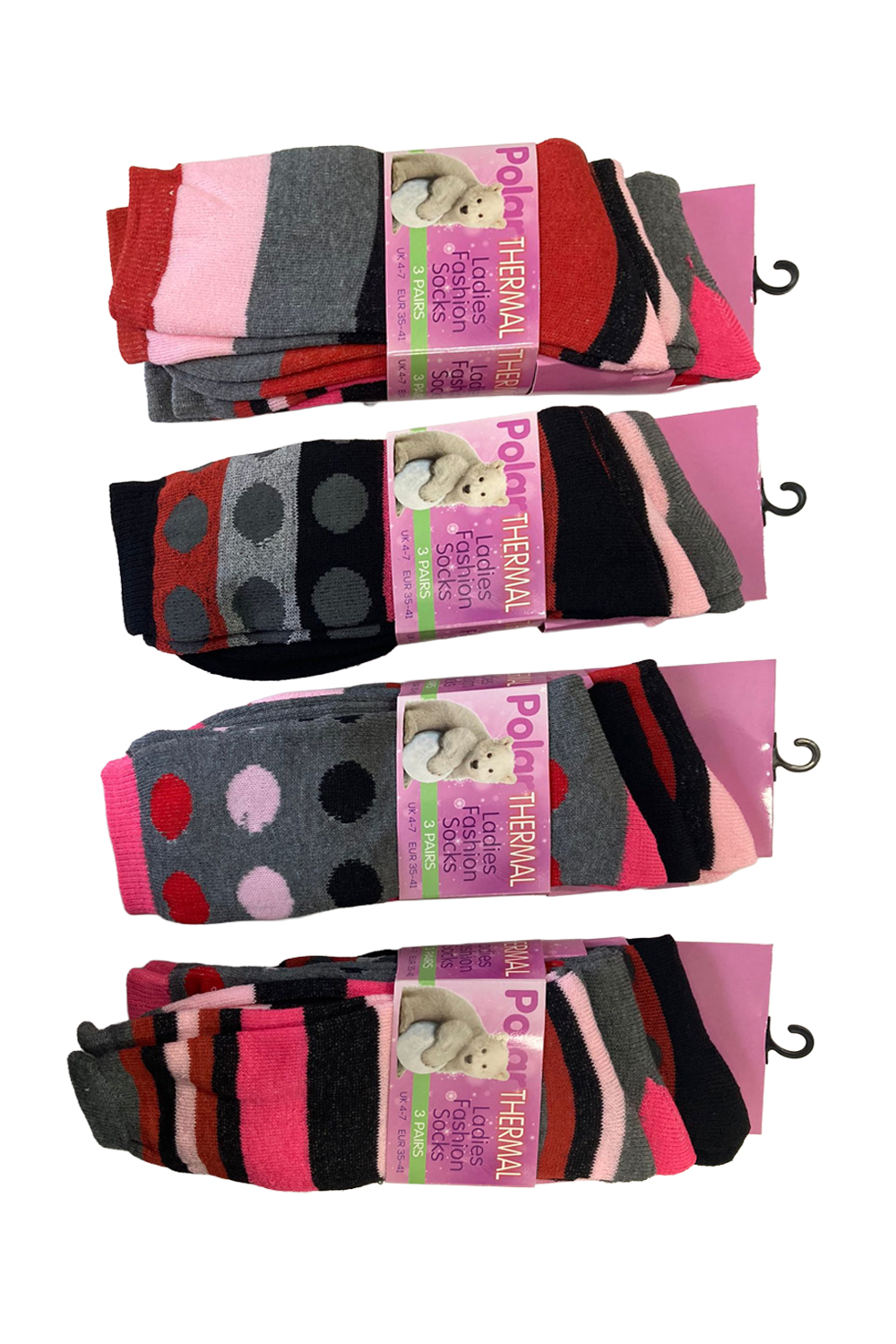 Active Star Women’s Thermal Socks  Dot & Stripe Style (Pack of 3 Pairs)