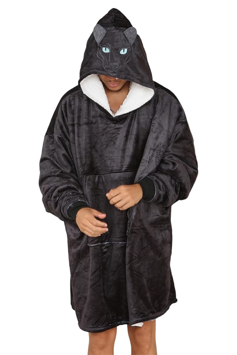 Adult Animal Face Black Panther Black Hoodie Blanket
