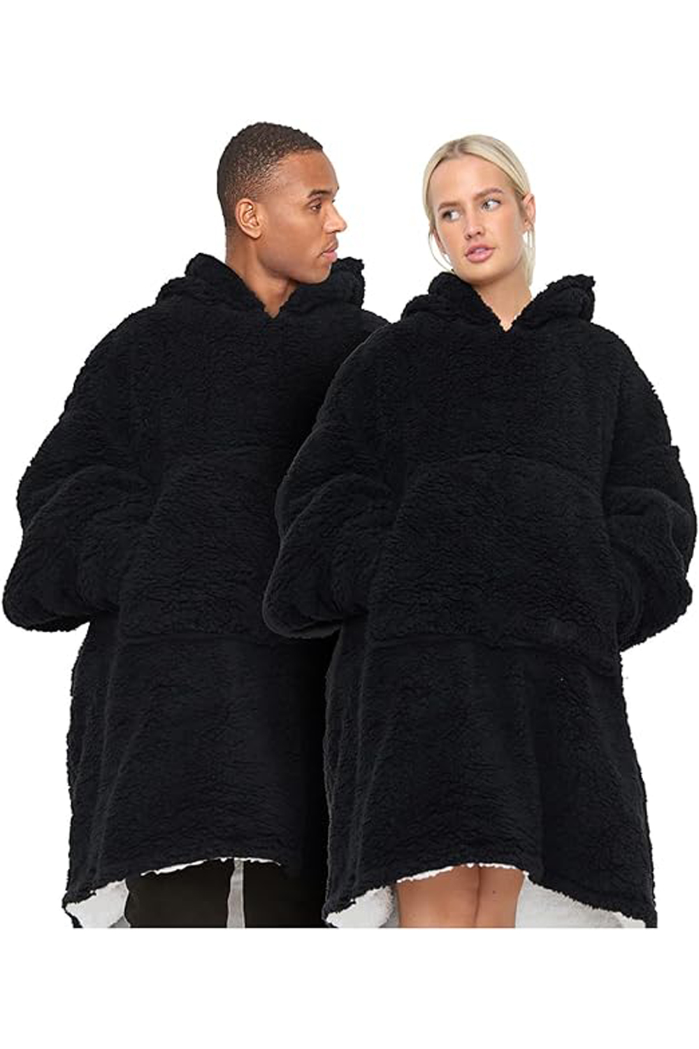 Adult Black Teddy Fabric Hoodie Blanket