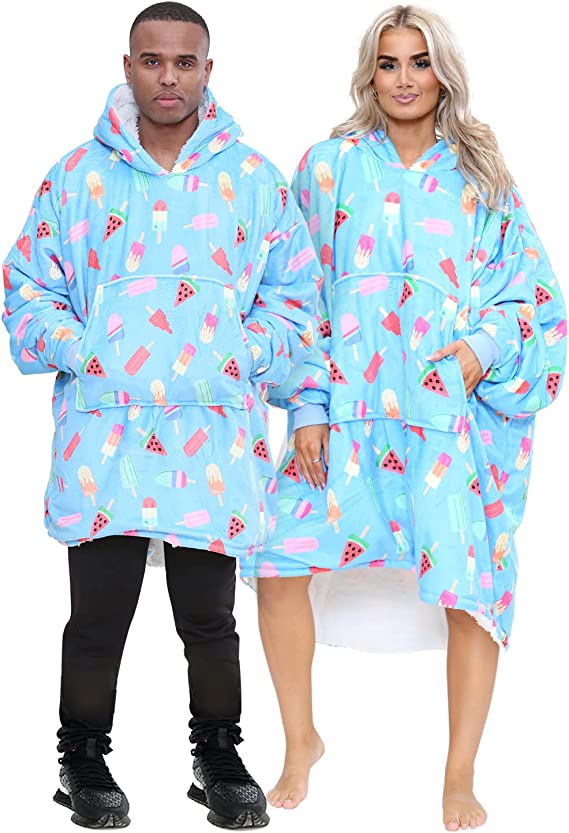 Adult Blue Food Print Lolly Hoodie Blanket 