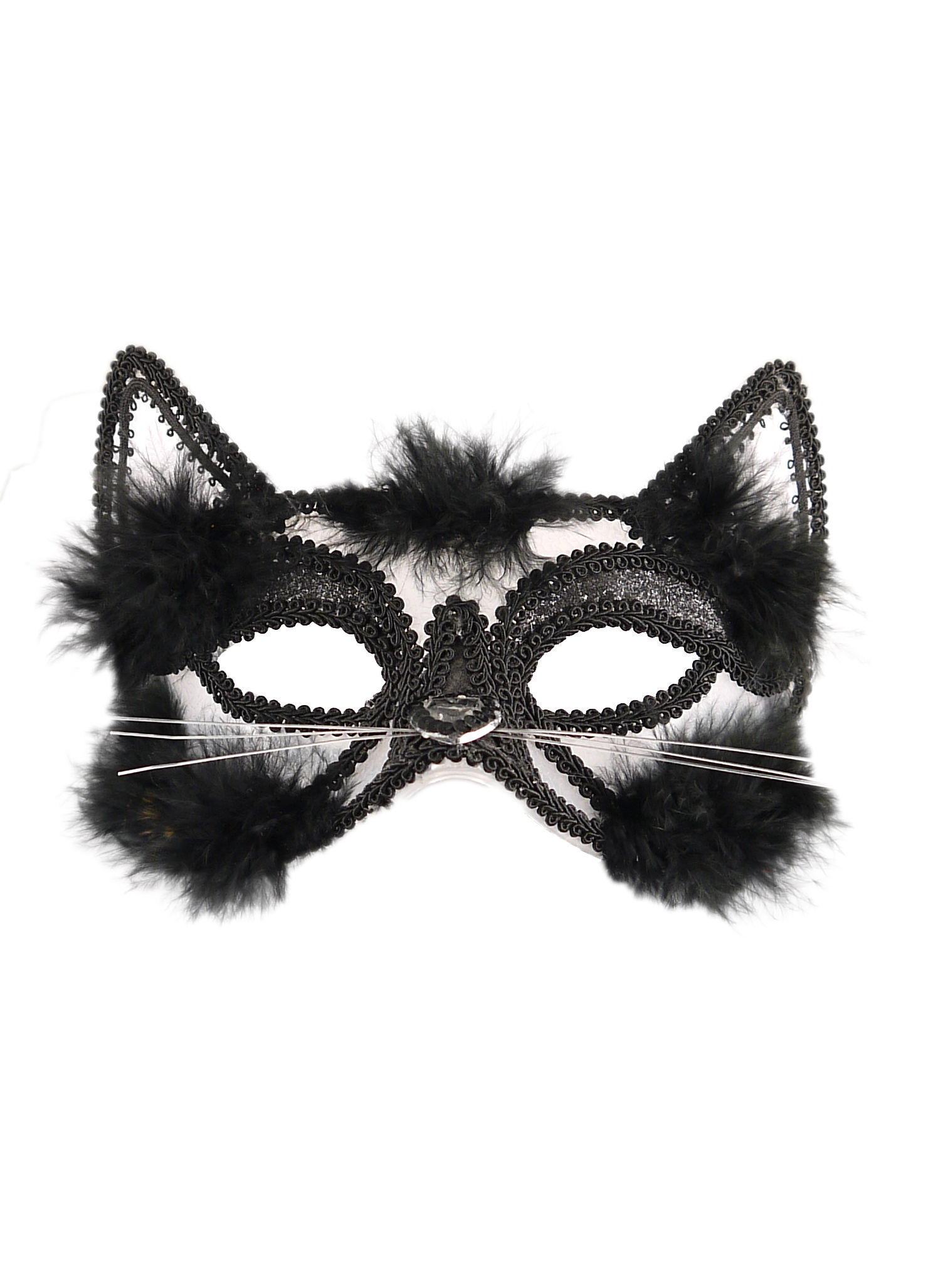 Adult Cat Eye Mask White and Black Fur and Trim
