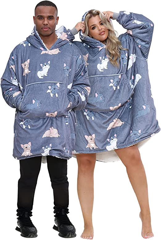 Adult Grey Bull Dog Hoodie Blanket
