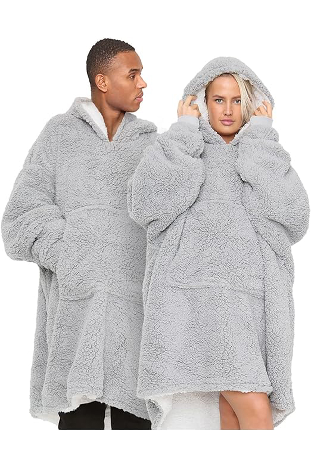 Adult Grey Teddy Fabric Hoodie Blanket