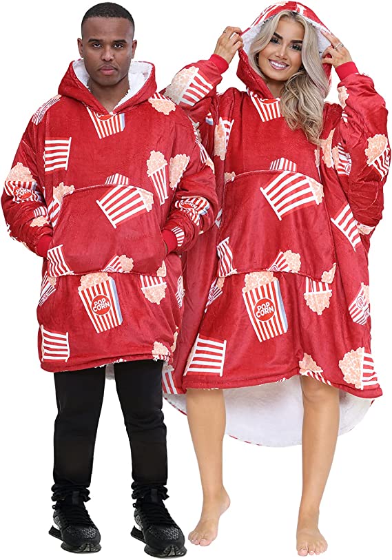 Adult Red Popcorn Sherpa Fleece Hoodie Blanket