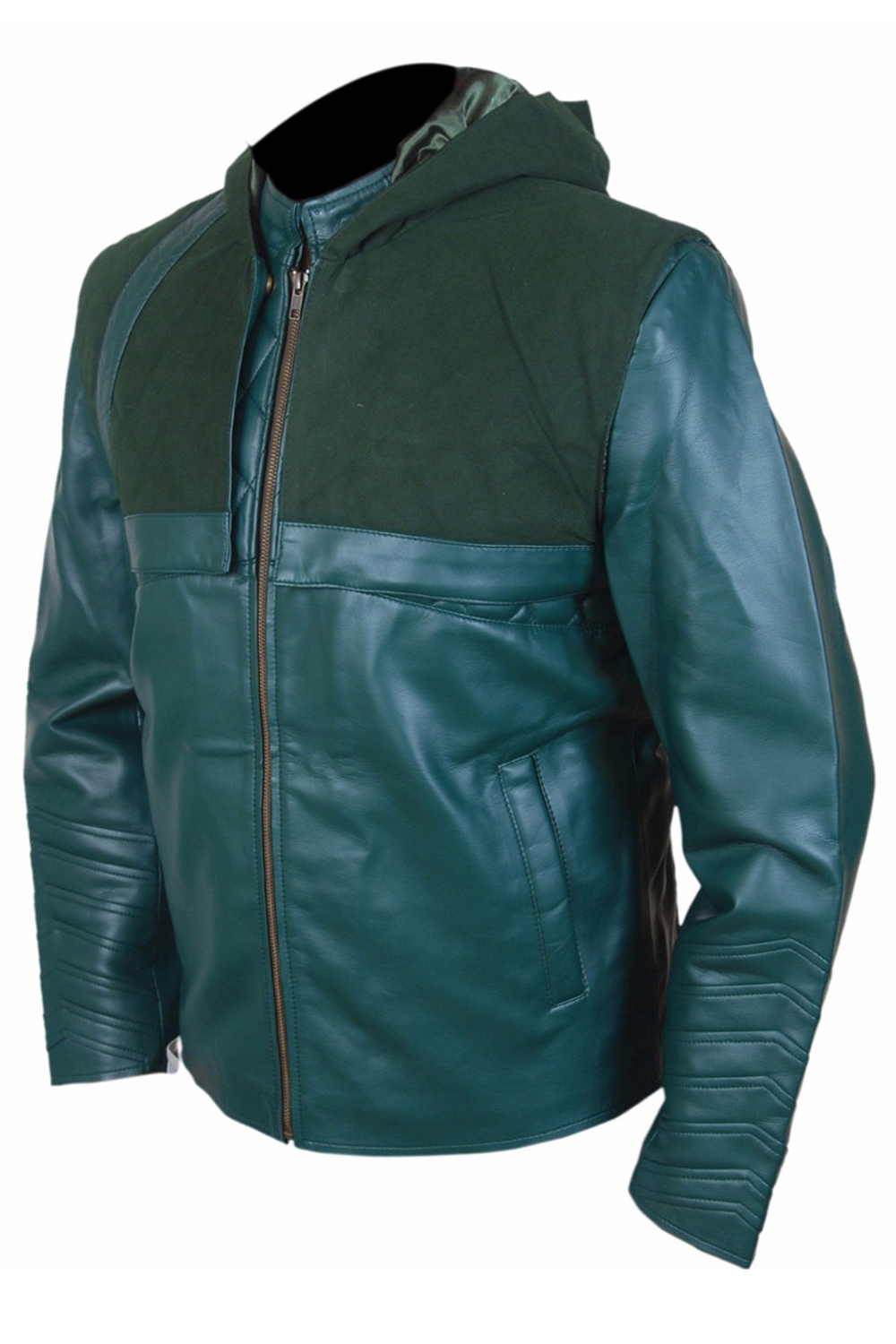 Arrow Green Leather Jacket With Removable Hood