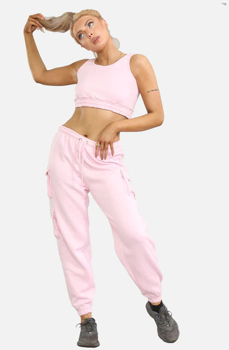 Baby Pink Women Cargo Bottom and Ribbed Crop Top Set