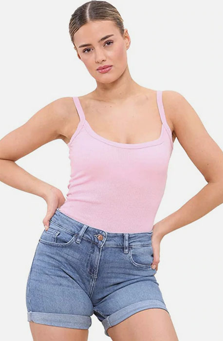 Baby Pink Women Cotton Summer Ribbed Vest