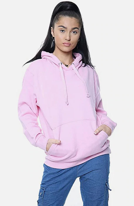 Baby Pink Women Plain Pullover Fleece Hoodie