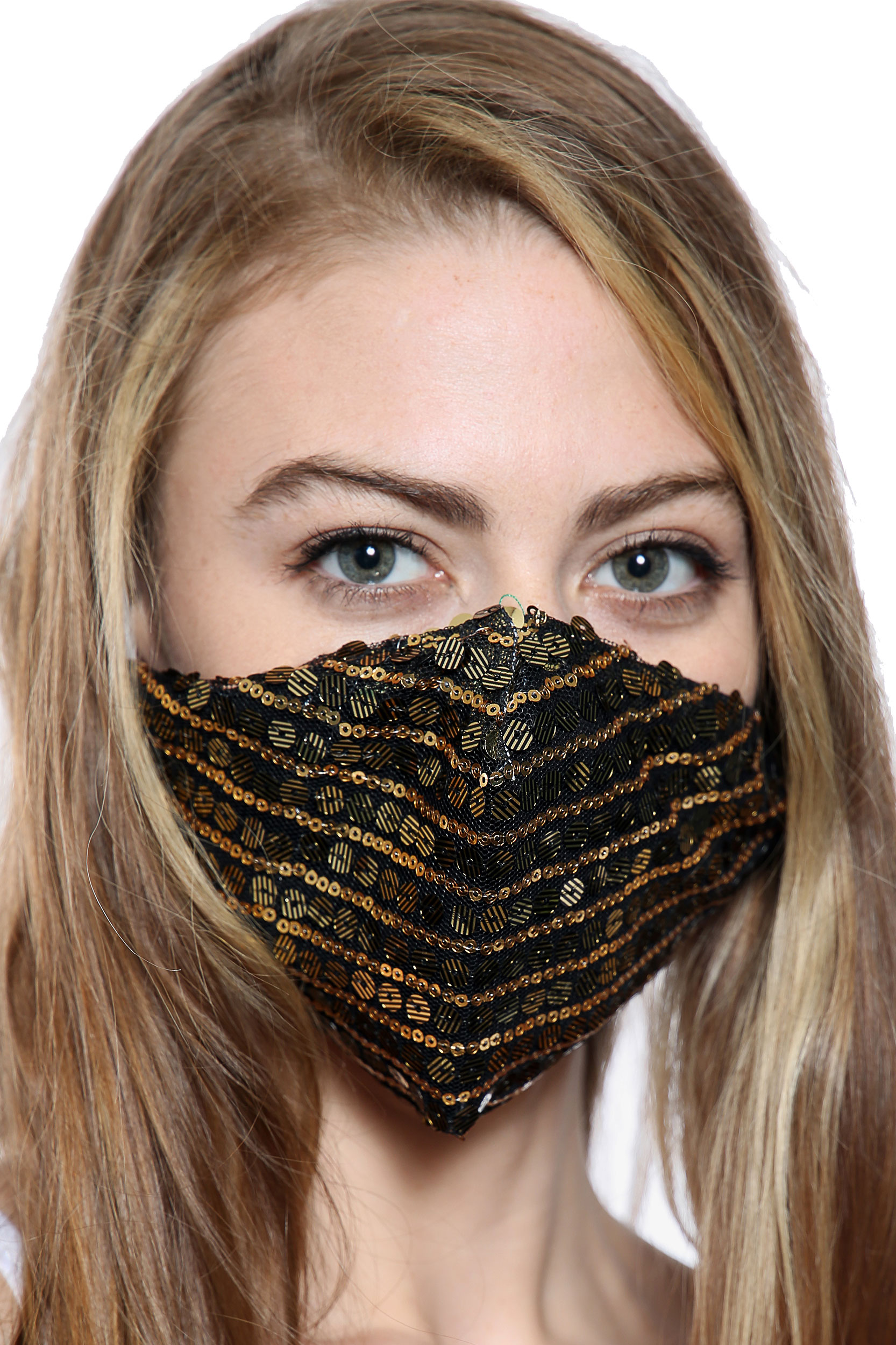 Black Gold Sequin Face Covering With Filter Pocket