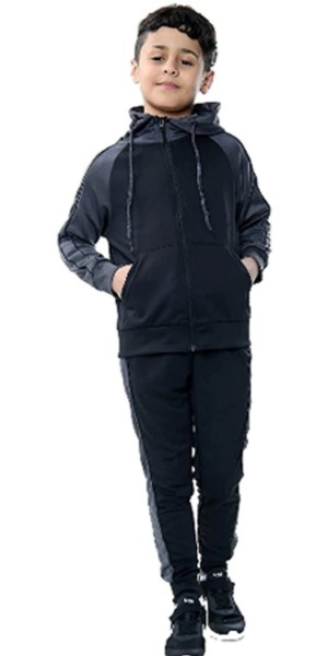 Kids Black Contrast Panel Tracksuit Set