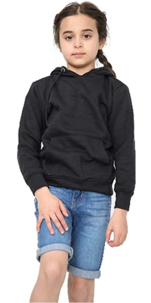 Kids Plain Black Pullover Hoodie Sweatshirt