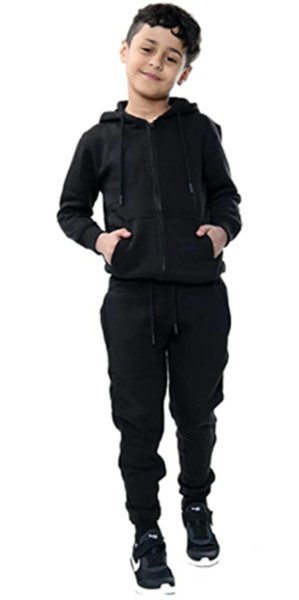 Black Kids Plain Zipper Tracksuit Set