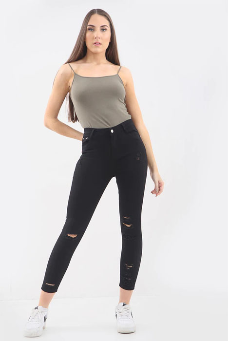 Black Ladies Ripped High Waisted Jeans