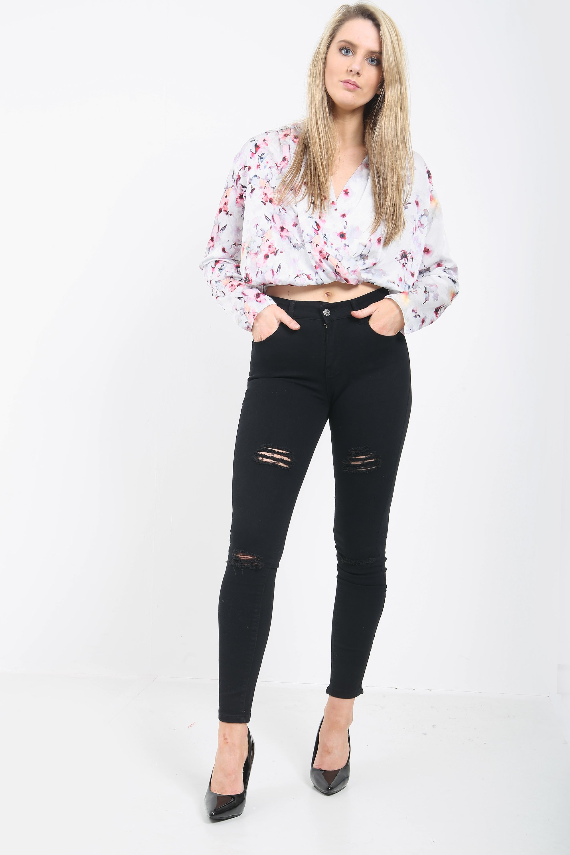 Black Ladies High Waisted Skinny Jeans