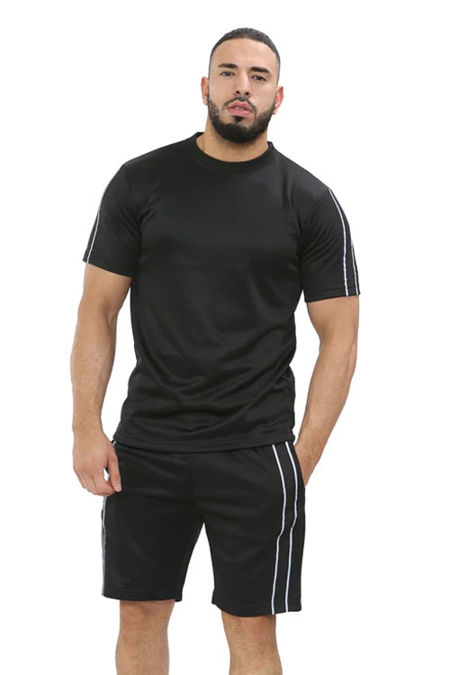 Black Men Polyester Fleece Short Set