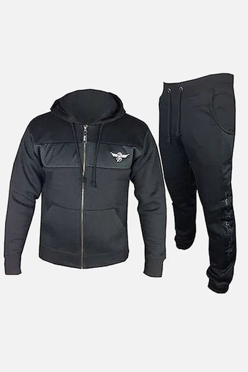 Black Mens DLX Contrast Panel Fashion Tracksuit