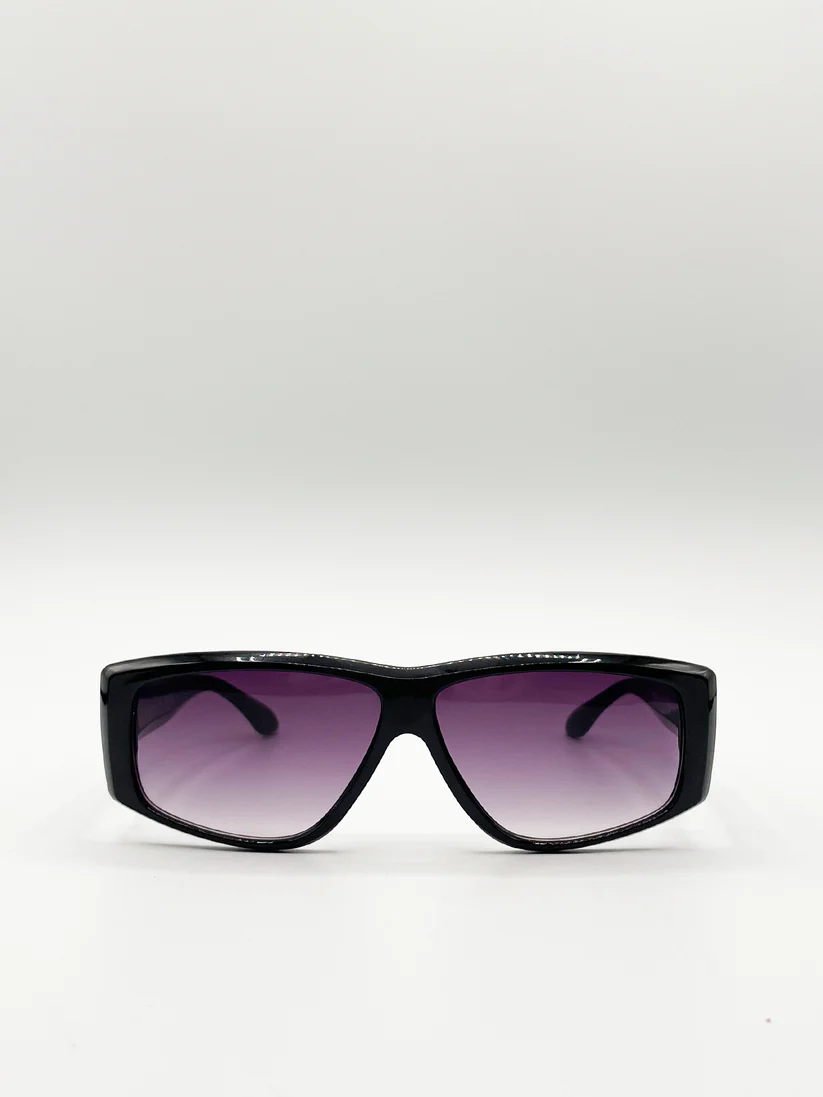 Black Racer Style Sunglasses with Black Lenses