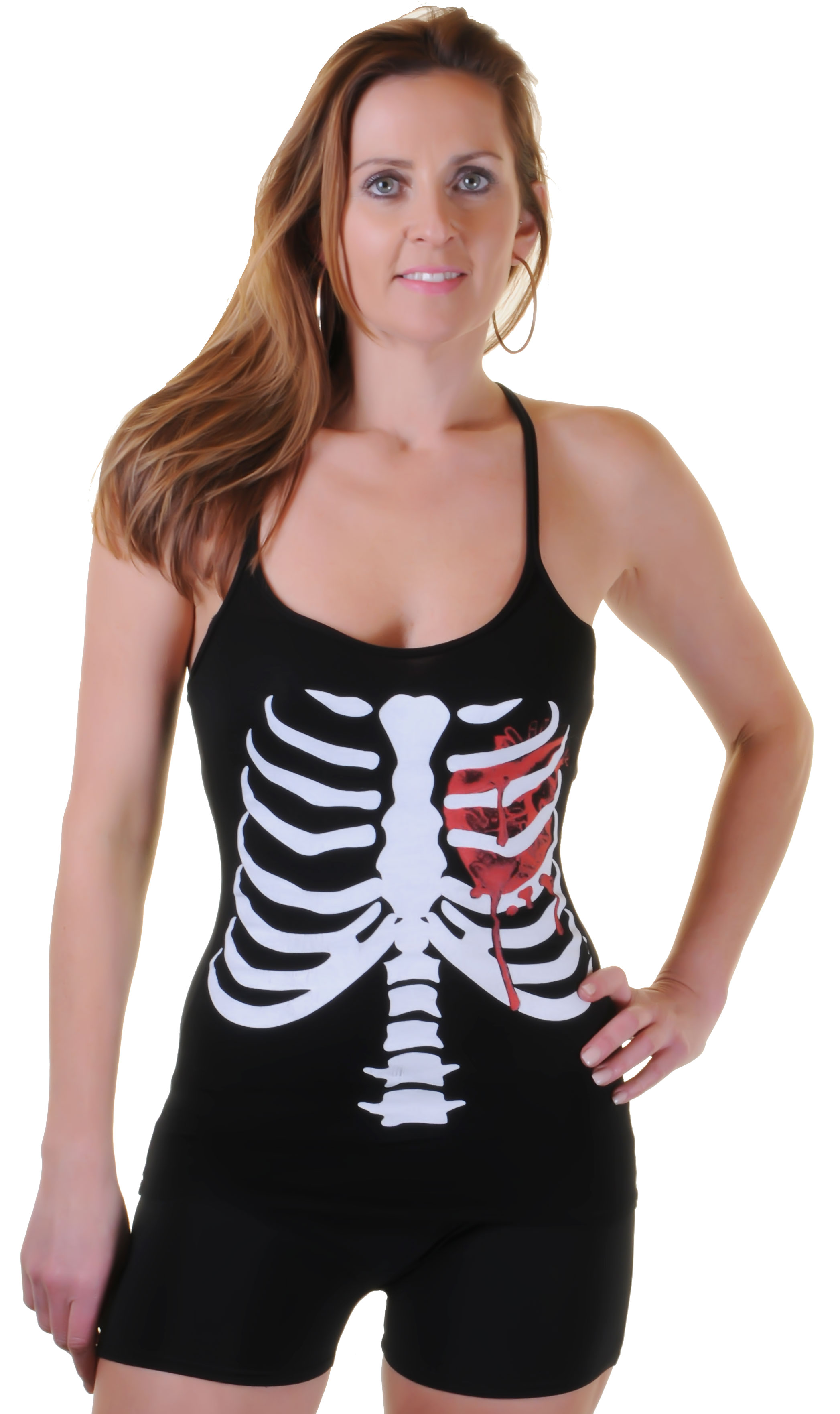 Black Skeleton W Bloody Heart Printed Vest Top