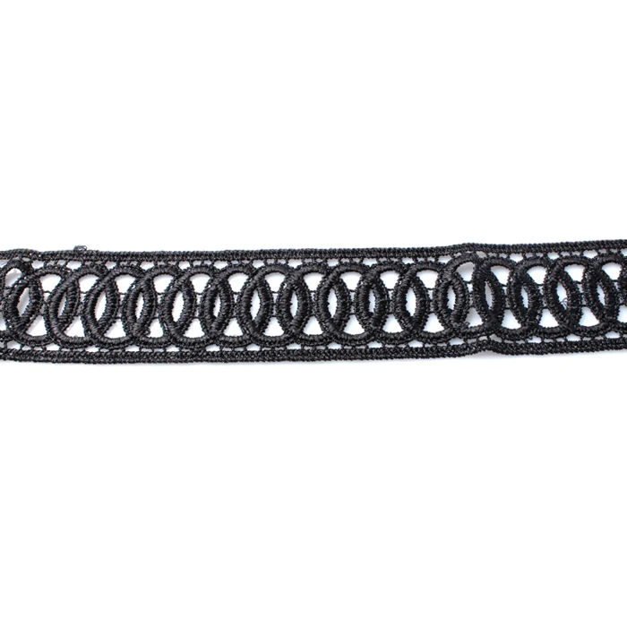 Black Wide Corded Effect Circular Detail Choker Necklace