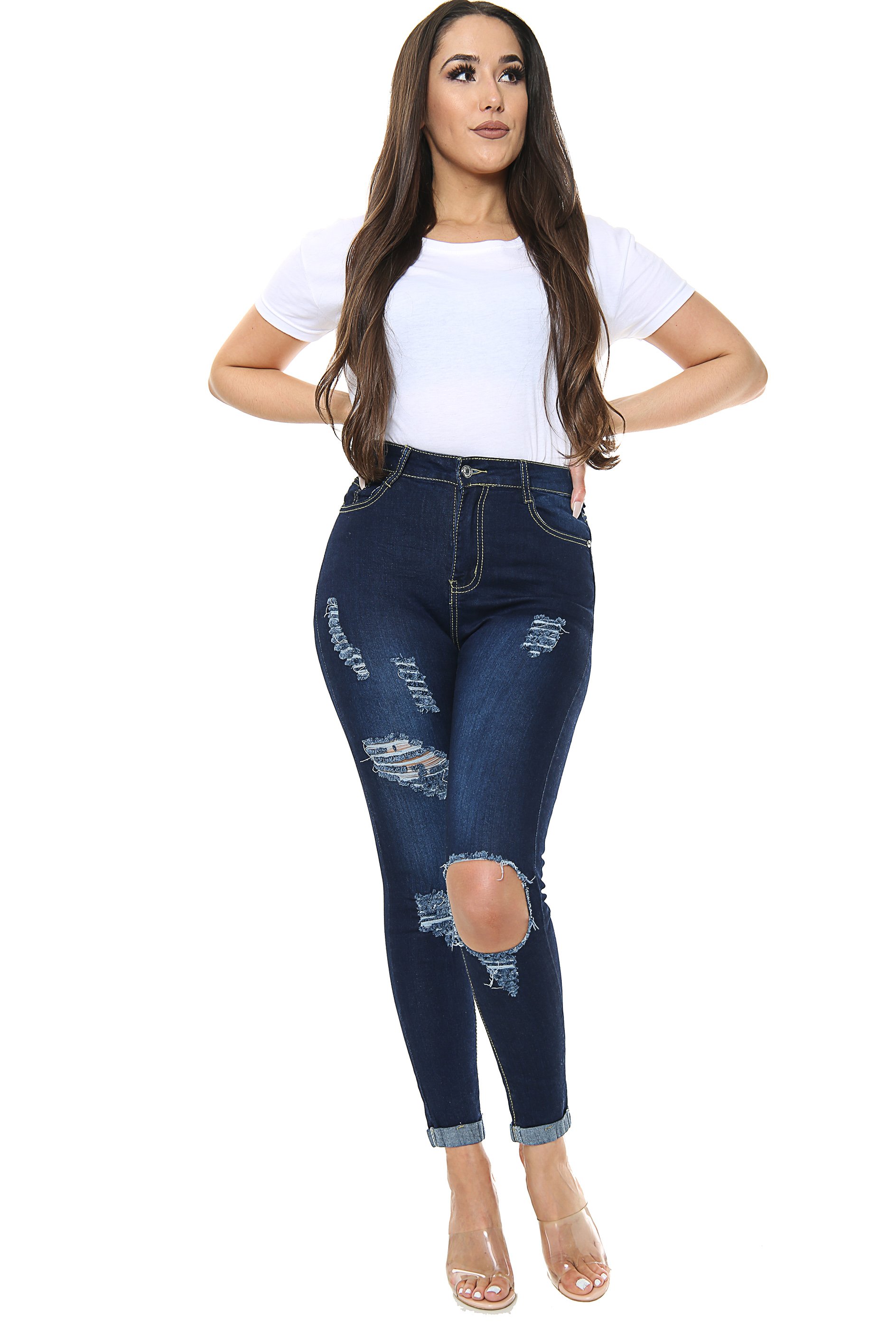 Blue High waisted Ripped Jeans