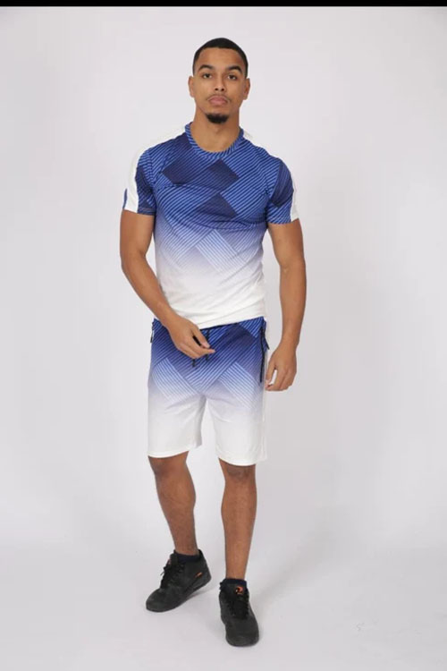 Blue Men Contrast Panel Short set