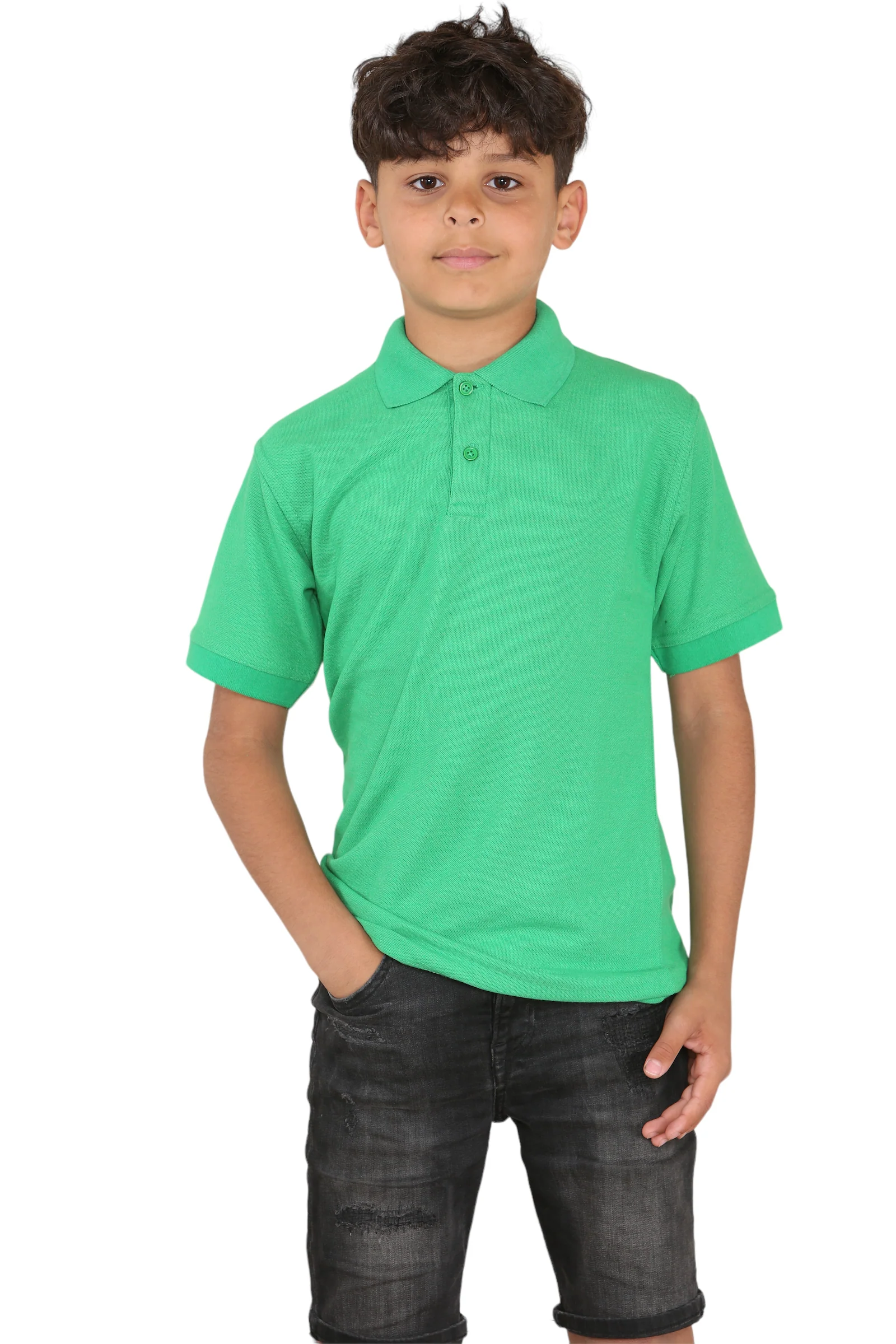 Boys & Girls Unisex Plain Cotton Polo Shirts Back to School Uniform Summer Age 5-14 Years-Green