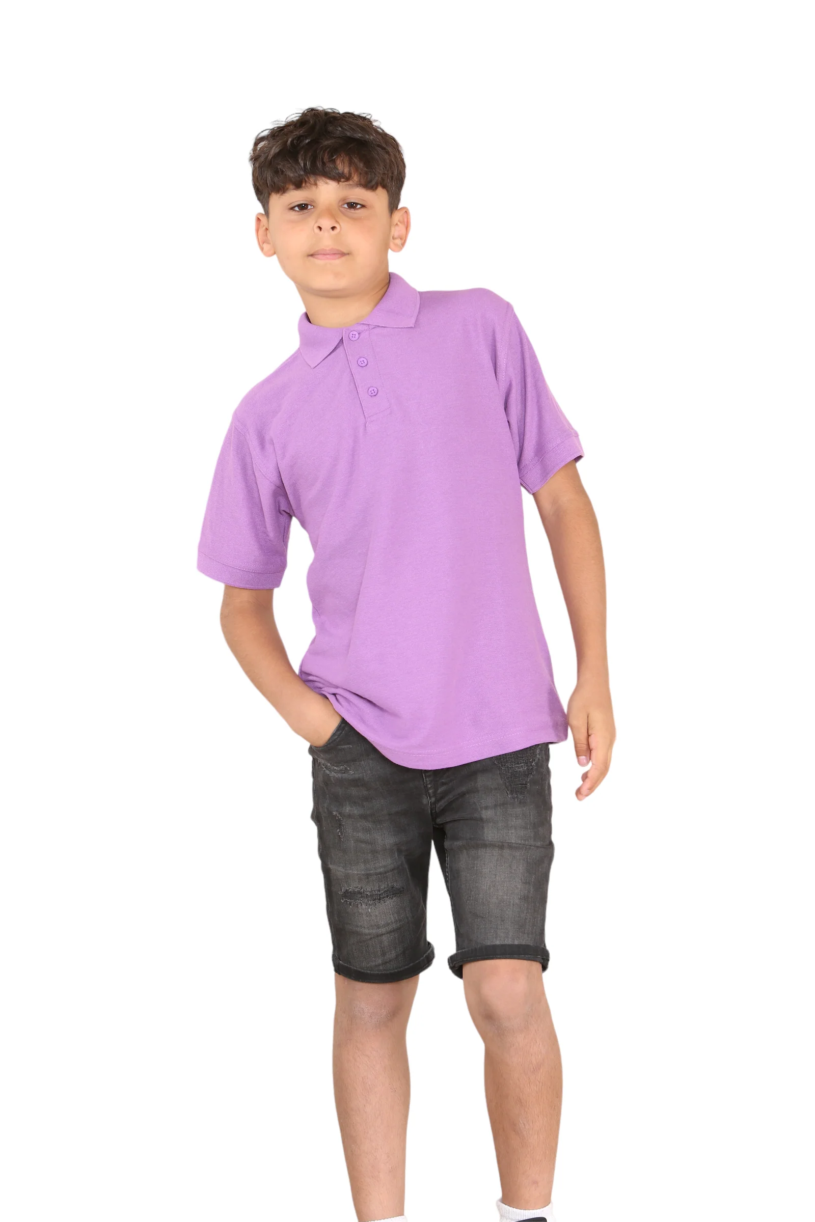 Boys & Girls Unisex Plain Cotton Polo Shirts Back to School Uniform Summer Age 5-14 Years-Lilac