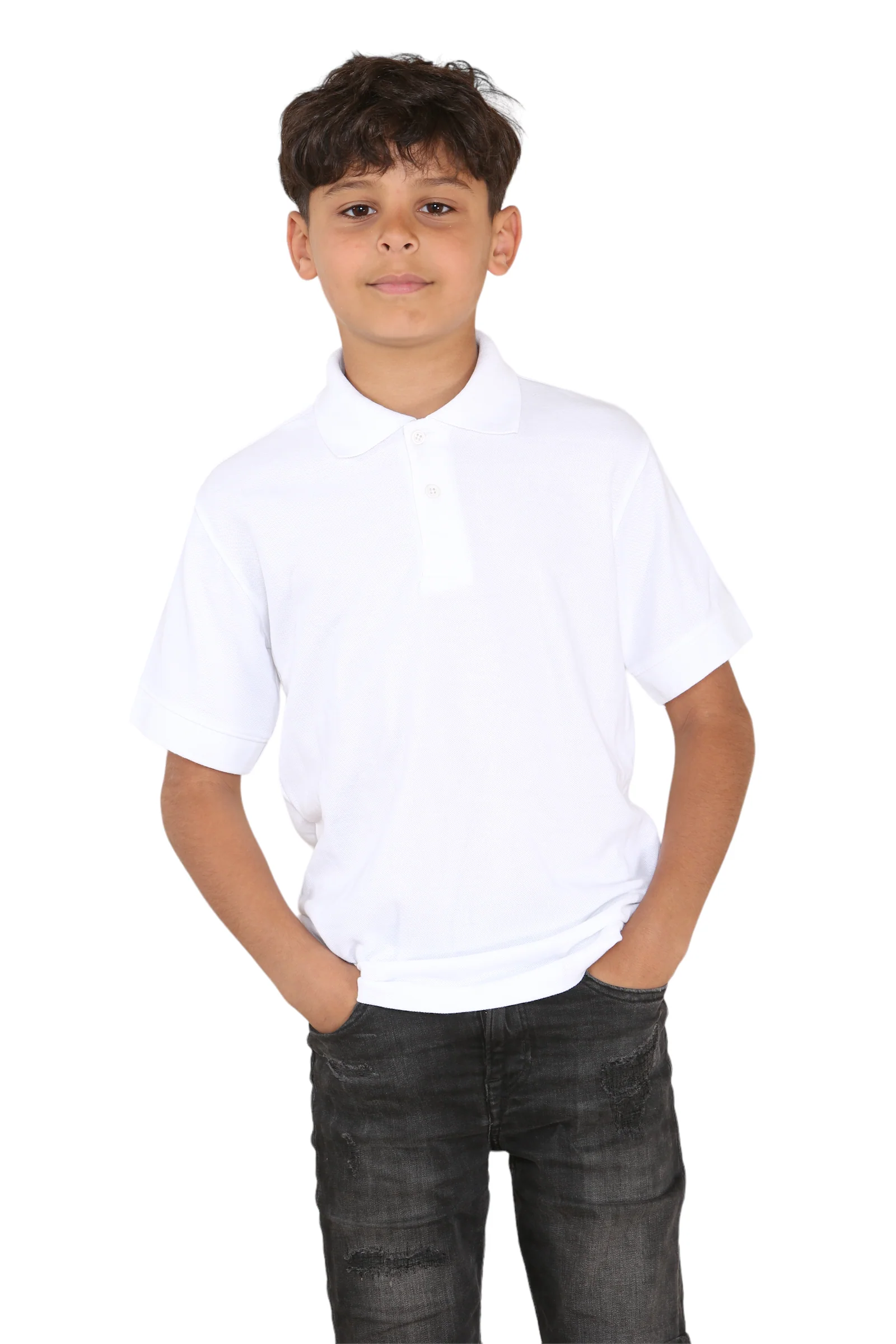 Boys & Girls Unisex Plain Cotton Polo Shirts Back to School Uniform Summer Age 5-14 Years-White
