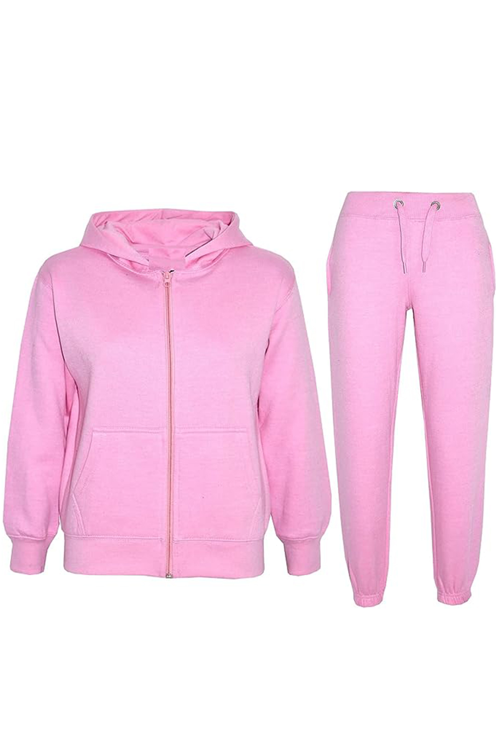Boys Girls Unisex Plain Zipper Tracksuit Hooded Top with Jogging Bottom Age 7 to 13 Years Baby Pink