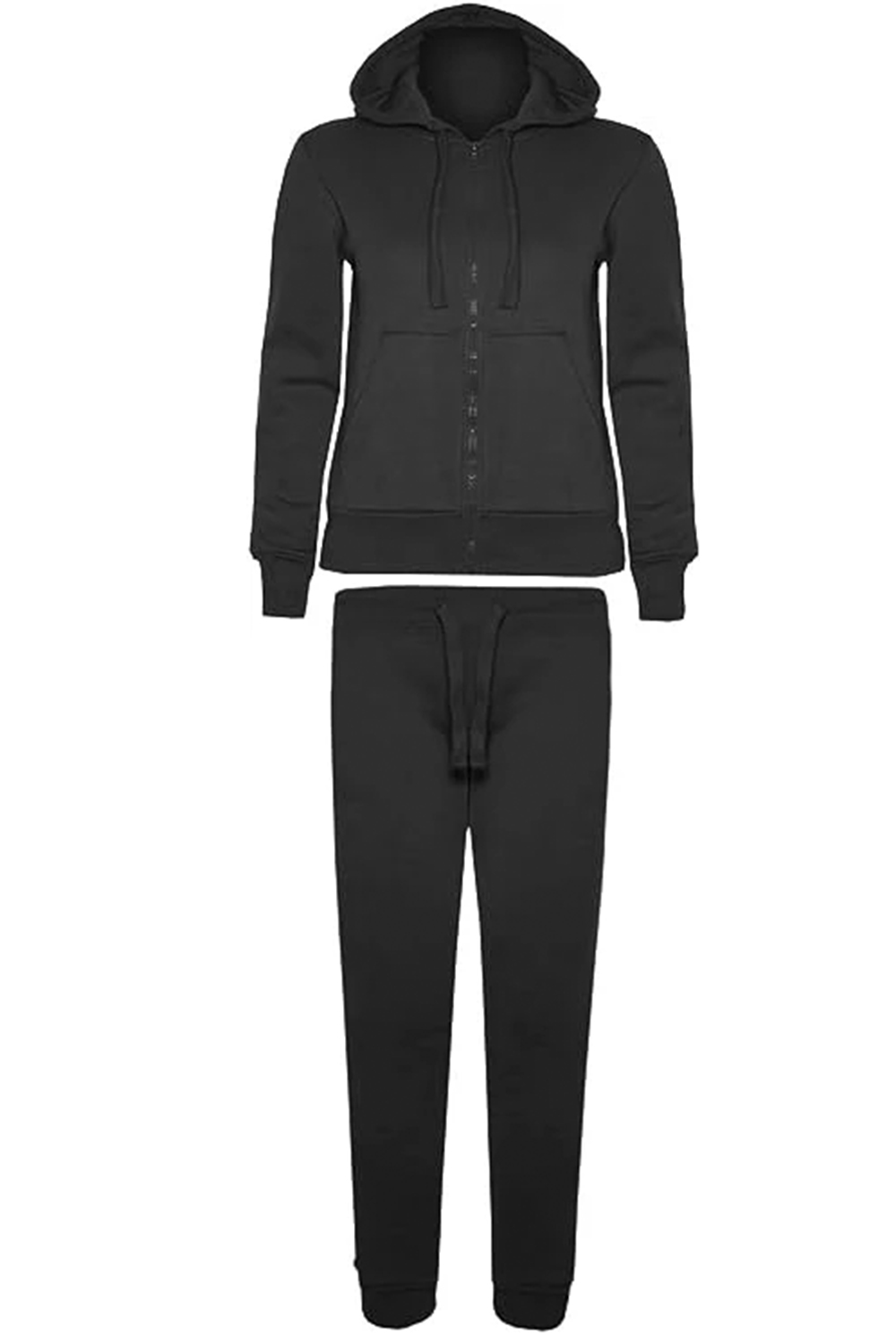 Boys Girls Unisex Plain Zipper Tracksuit Hooded Top with Jogging Bottom Age 7 to 13 Years Black