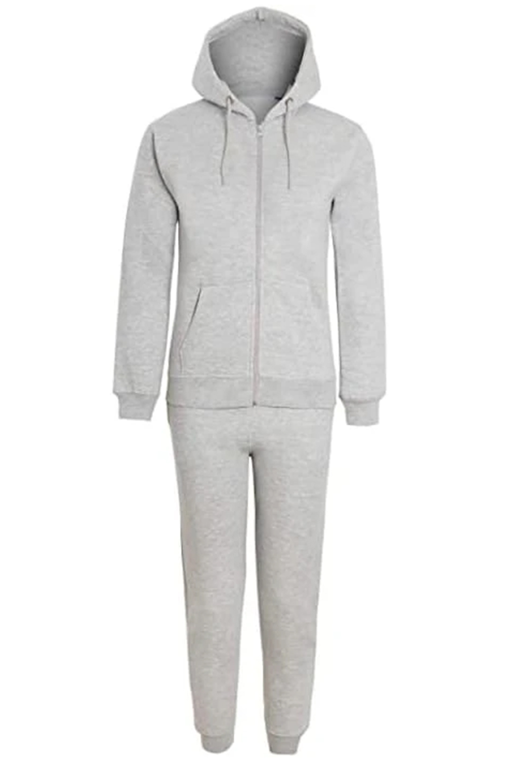 Boys Girls Unisex Plain Zipper Tracksuit Hooded Top with Jogging Bottom Age 7 to 13 Years Grey