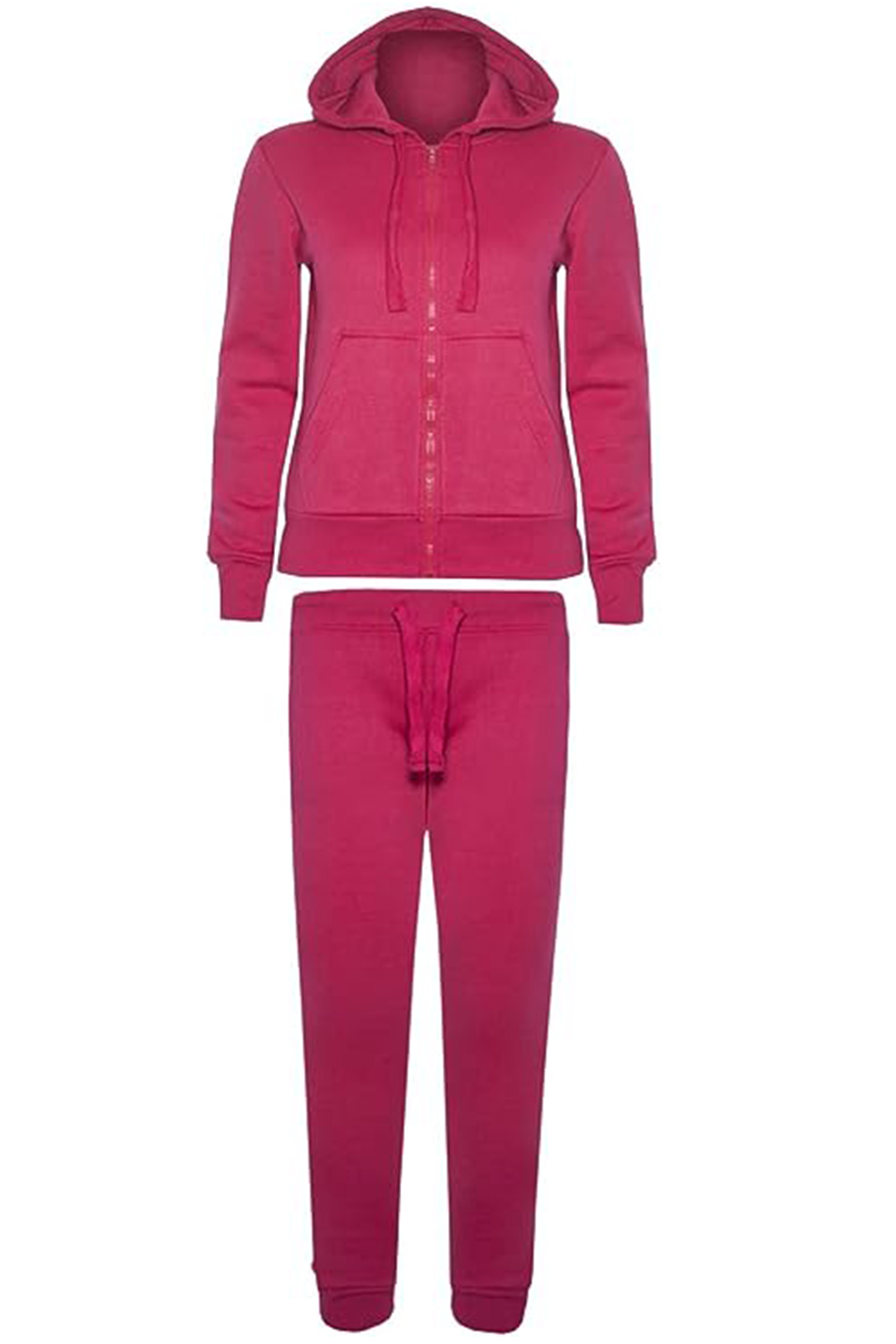 Boys Girls Unisex Plain Zipper Tracksuit Hooded Top with Jogging Bottom Age 7 to 13 Years Hot-Pink
