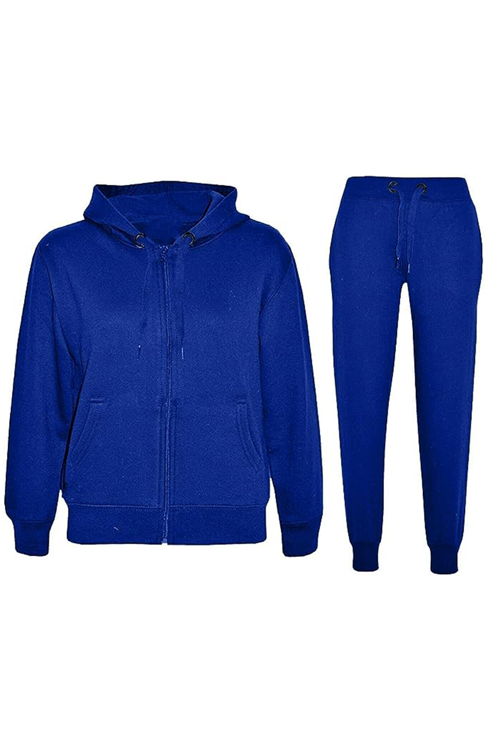 Boys Girls Unisex Plain Zipper Tracksuit Hooded Top with Jogging Bottom Age 7 to 13 Years navy