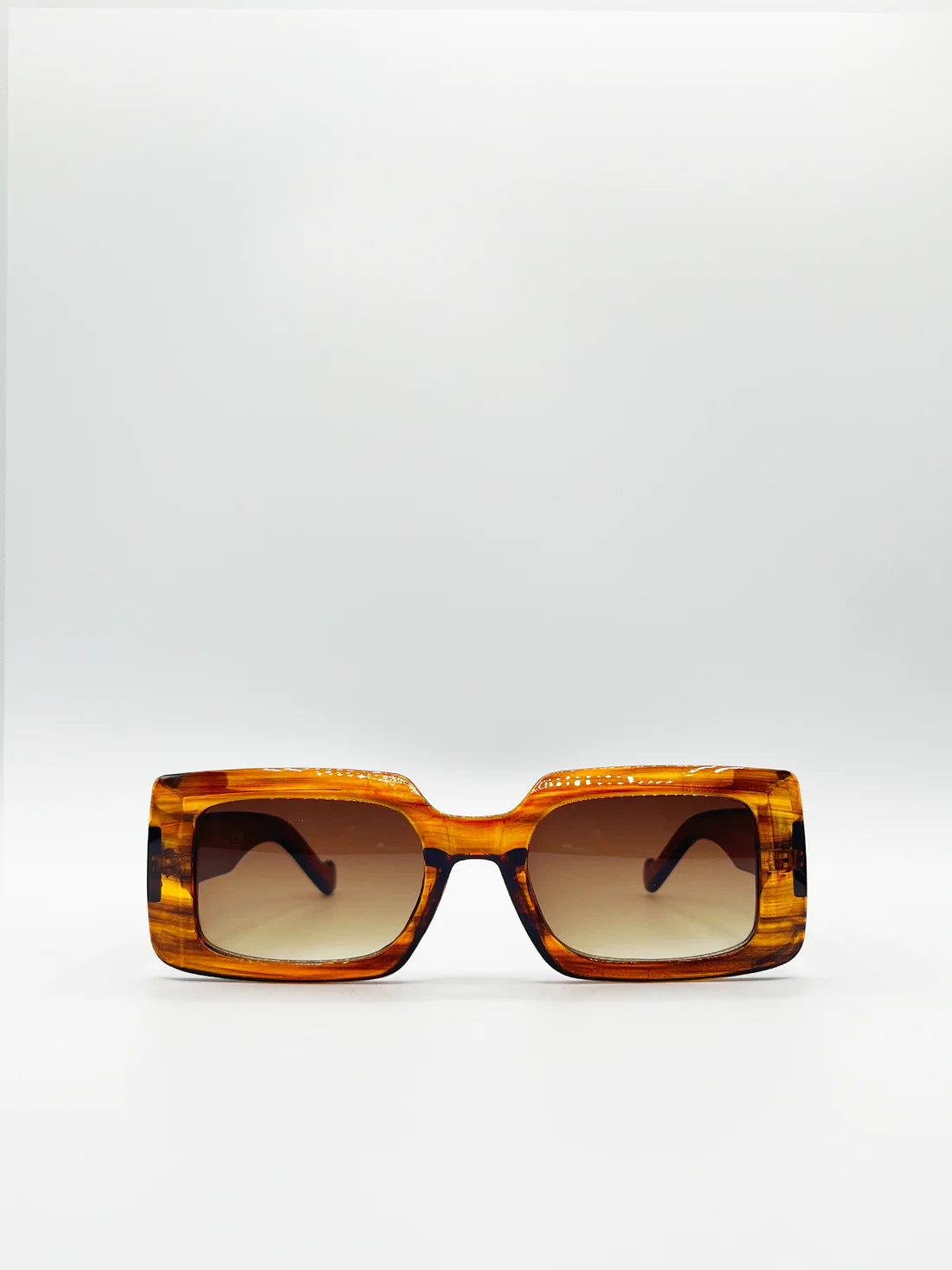Brown Clear Frame Rectangle Sunglasses with Brown Lenses