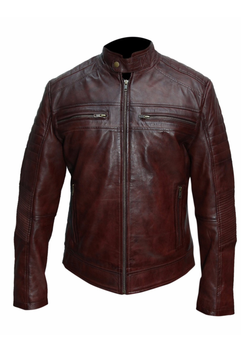 Brown Wax Genuine Leather Biker-style Jacket